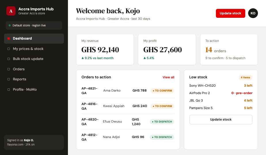 Flayona distributor portal dashboard